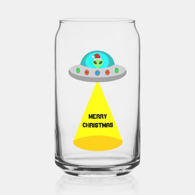 Verre Canette OVNI de Noël Ho Ho Alien soucoupe volante Personna (Recto)
