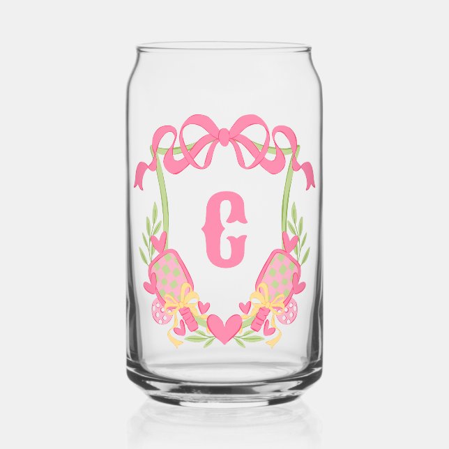 Verre Canette Pagaie rose et vert Pickleball Monogram Crest (Recto)