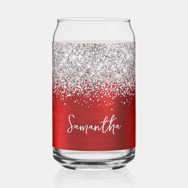Verre Canette Pailleté Argent Rouge Clair Glam Nom (Recto)