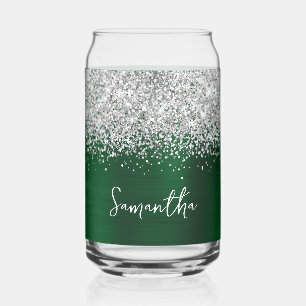 Verre Canette Pailleté Argent Vert Foncé Glam Nom