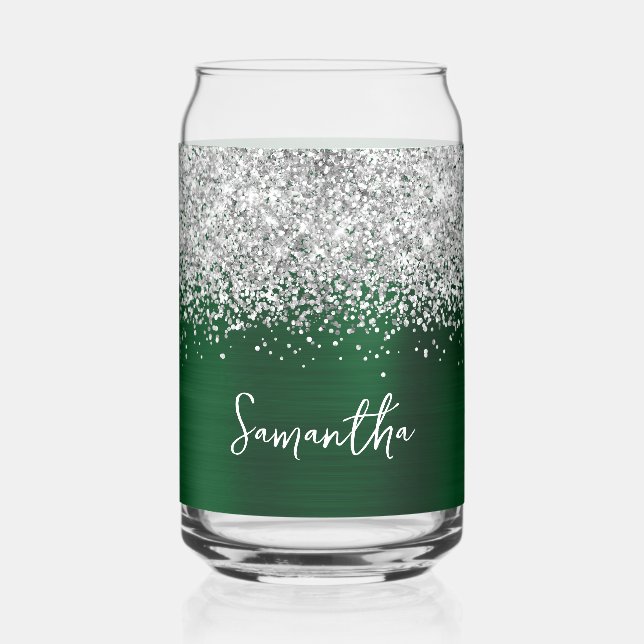 Verre Canette Pailleté Argent Vert Foncé Glam Nom (Recto)