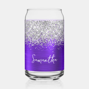 Verre Canette Paillettes Argent Indigo Violet Glam Nom