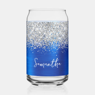 Verre Canette Paillettes Argent Royal Blue Glam Nom