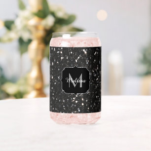 Verre Canette Paillettes noires girly bling Monogramme personnal