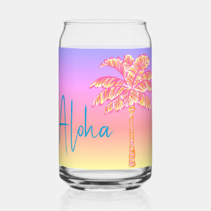 Verre Canette Palmier rose Tropical Coucher de soleil Aloha
