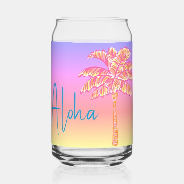Verre Canette Palmier rose Tropical Coucher de soleil Aloha (Recto)