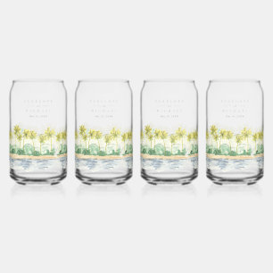 Verre Canette Palmiers Aquarelle Plage Mariage Tropical