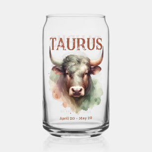 Verre Canette Panneau Zodiaque Taurus Bull Aquarelle Anniversair