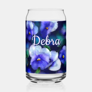 Verre Canette Pansies bleues Pansy Fleur Floral Personnalisé