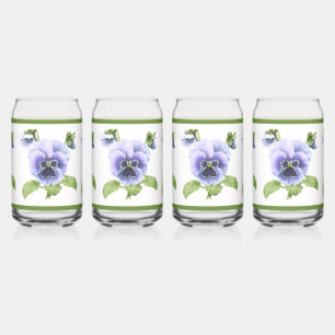 Verre Canette Pansies violettes Art Botanique Floral