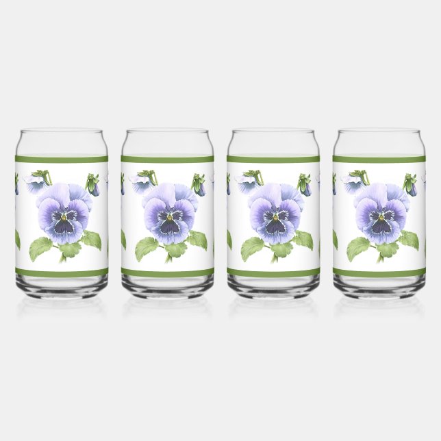 Verre Canette Pansies violettes Art Botanique Floral (Gauche)