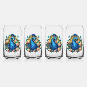 Verre Canette Paon avec roses pêche