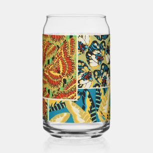 Verre Canette Papillon Art Déco Jaune et Turquoise Vibrants