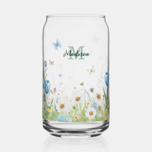 Verre Canette Papillon bleu de fleur de fleur sauvage coloré élé