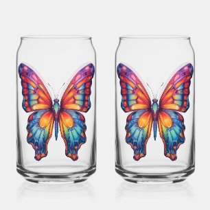 Verre Canette Papillon Bleu Orange Ailes