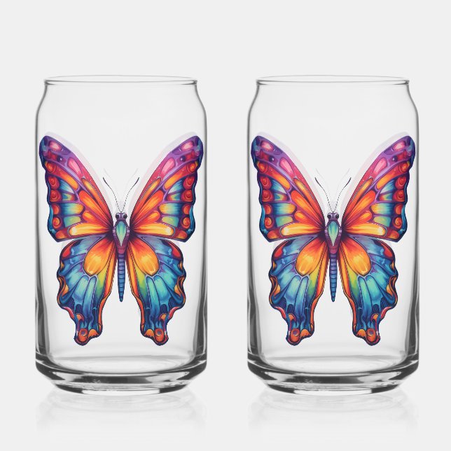 Verre Canette Papillon Bleu Orange Ailes (Recto)