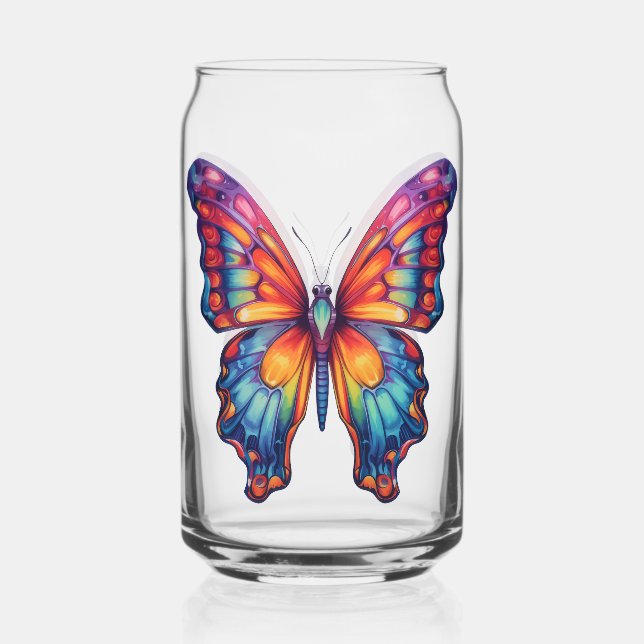 Verre Canette Papillon Bleu Orange Ailes (Recto)