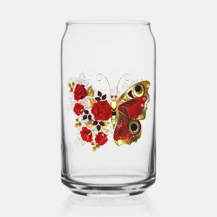 Verre Canette Papillon de fleurs rouges aux roses rouges