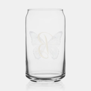 Verre Canette Papillon Floral Élégant Lettre B - Monog Artistiqu