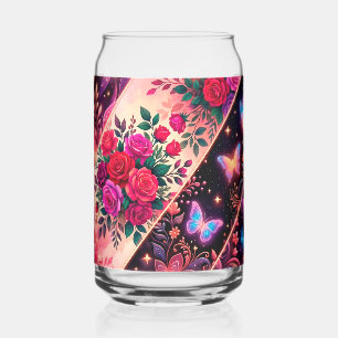 Verre Canette Papillons, rêves floraux et élégance dorée