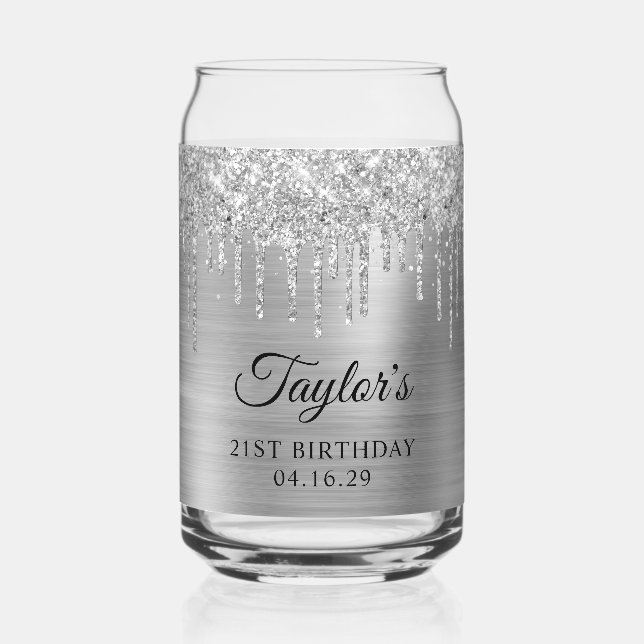 Verre Canette Parties scintillant argent gouttes Metallic 21e an (Recto)