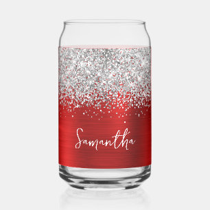 Verre Canette Parties scintillant argentée brillant rouge Nom