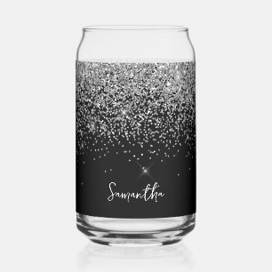 Verre Canette Parties scintillant argentée sur noir