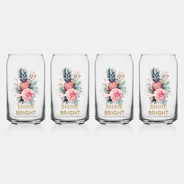 Verre Canette Parties scintillant d'or tropical ananas brillant (Recto)