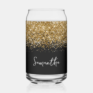 Verre Canette Parties scintillant en or glam sur noir