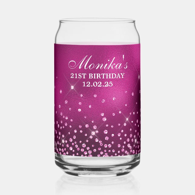 Verre Canette Parties scintillant rose chaud Pink Foil 21e anniv (Recto)