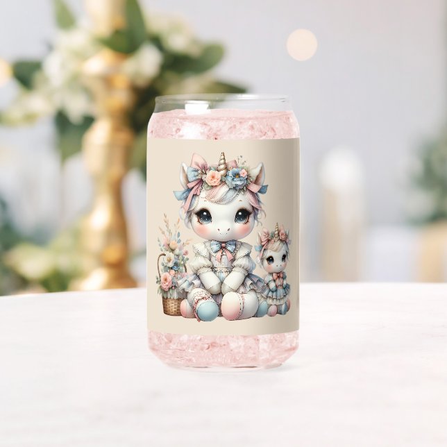 Verre Canette Pastel Kawaii Unicorne Mère Fille Duo Beige (Insitu (Mariage))