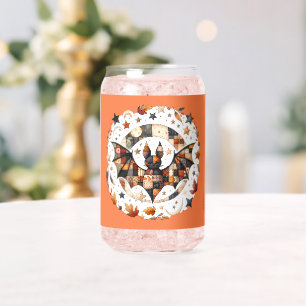 Verre Canette Patchwork Chat d'Halloween aux couleurs d'automne