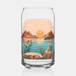 Verre Canette Paysage de coucher de soleil au lac de montagne pa