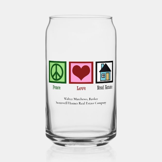 Verre Canette Peace Love Immobilier Cute Custom Realtor (Recto)