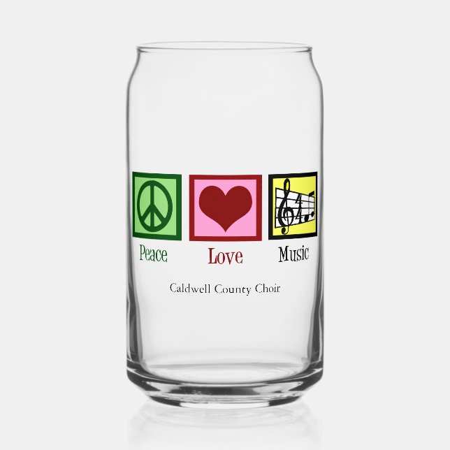Verre Canette Peace Love Musique Custom Cute Musicien (Recto)