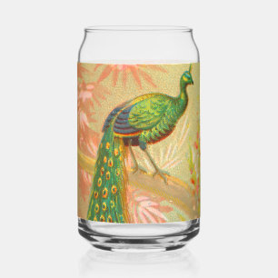 Verre Canette Peacock vintage et peinture à fleurs
