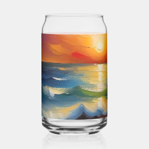 Verre Canette Peinture à l'huile de couché de soleil orange sur 