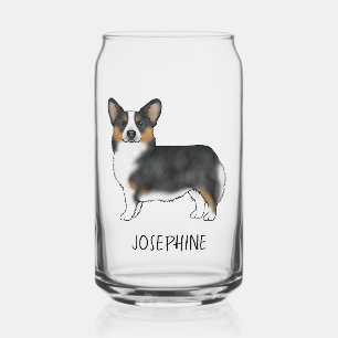 Verre Canette Pembroke Welsh Corgi Tricolore Noir Avec Nom