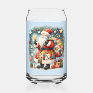 Verre Canette Père Noël en patchwork matelassé avec des étoiles