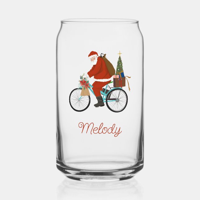 Verre Canette Père Noël Sur Vélo Enfants Lait Personnalisé Noël (Recto)