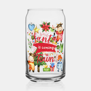 Verre Canette Père Noël Vient En Ville - Jolie Fête Des Vaches