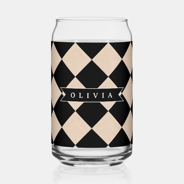 Verre Canette Personalized Black Harlequin Checkered Diamond (Recto)