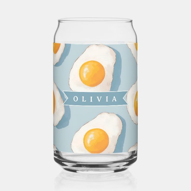 Verre Canette Personalized Fried Egg Pattern Fun Blue Funny  (Recto)