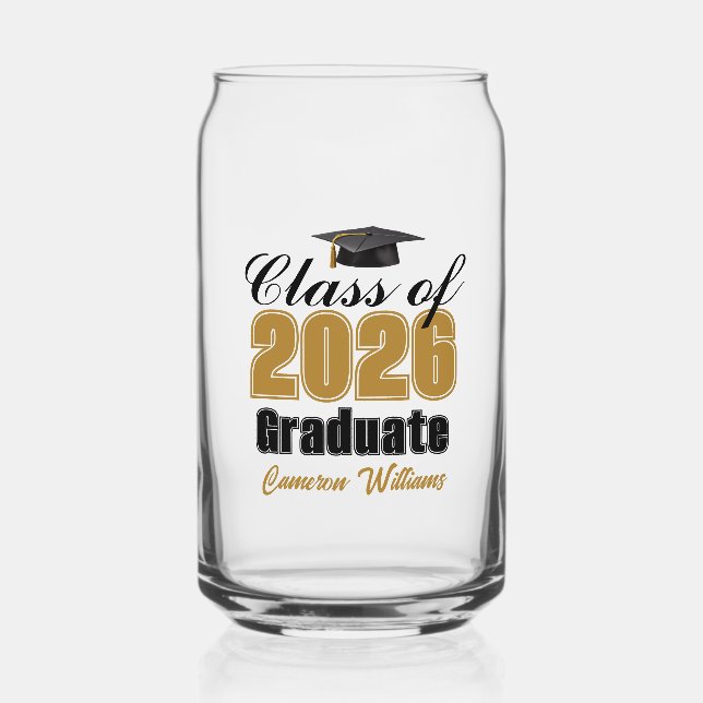 Verre Canette Personalized Gold Black Class of 2026 Graduation (Recto)