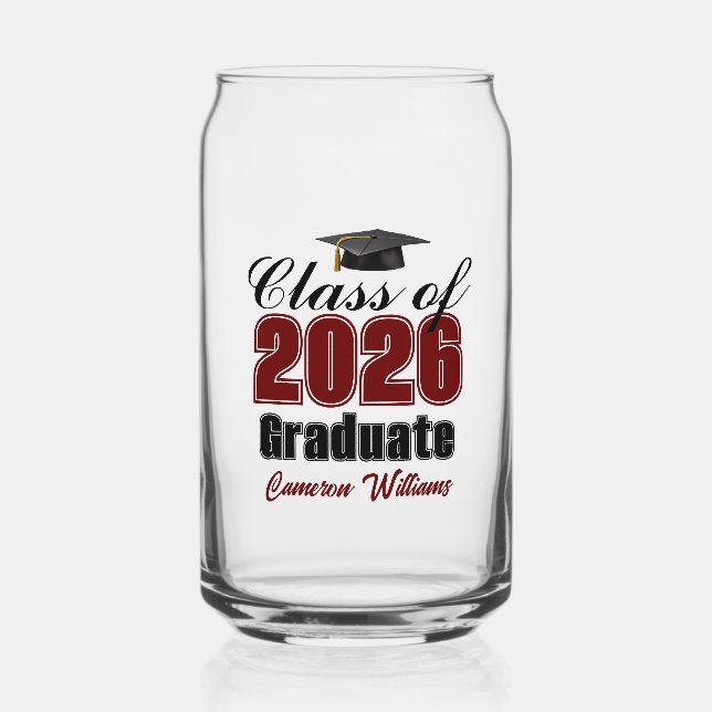 Verre Canette Personalized Maroon Black Class of 2026 Graduation (Recto)