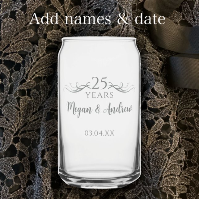 Verre Canette Personalized Modern 25th Wedding Anniversary Gift (Add couple’s names and anniversary date for a stylish custom glass can keepsake gift.
)