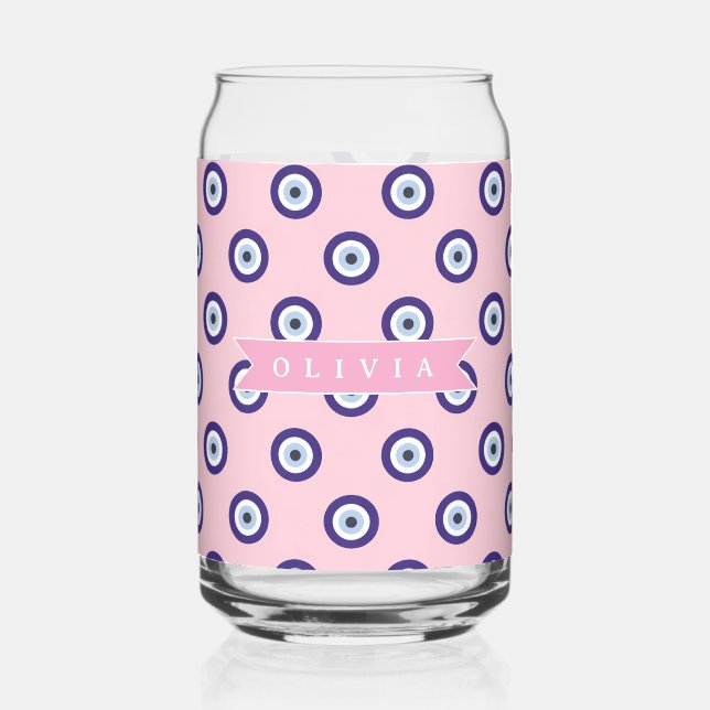 Verre Canette Personalized Pink Evil Eye Pattern Gifts With Name (Recto)