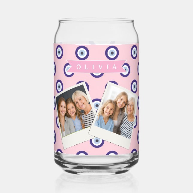 Verre Canette Personalized Pink Evil Eye Pattern Gifts With Name (Recto)