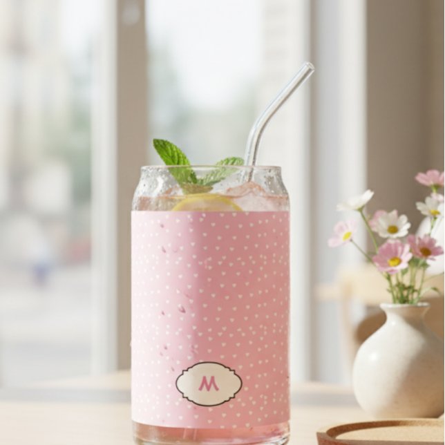 Verre Canette Personalized Pink Glass with White Hearts - Custom (Créateur téléchargé)