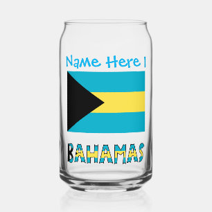 Verre Canette Personnalisation Bleue Bahamas et Drapeau Bahamien